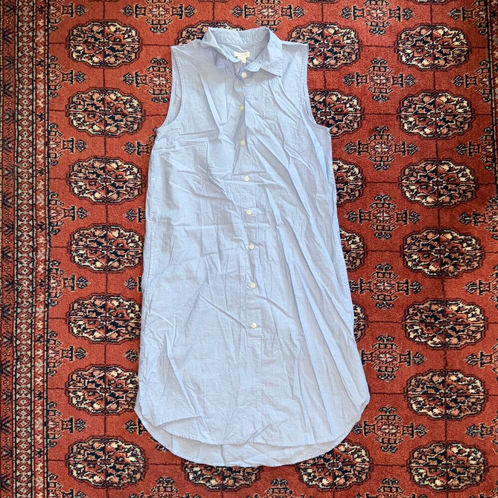 J.Crew Sleeveless Shirt Dress Womens XXS Blue Good Cotton Button Front